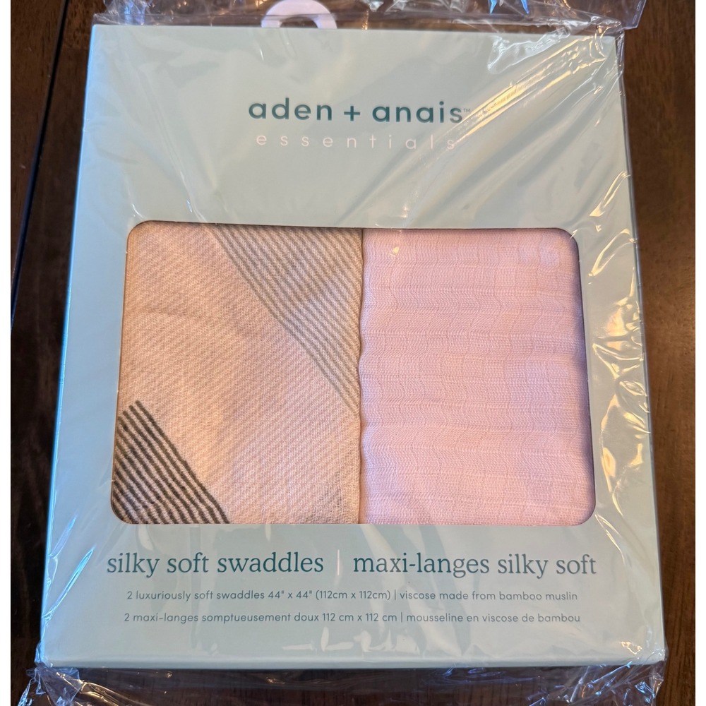 Aden + Anais Brand New 2 Pack Silky Soft Bamboo Muslin Swaddles Pink Grey 44x44